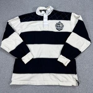 Vintage Guinness Rugby Polo Shirt Men's Small Black White Striped Long Sleeve